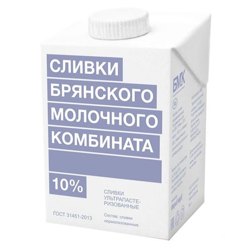 Сливки питьевые БМК ультрапастеризованные 10% БЗМЖ 500 мл