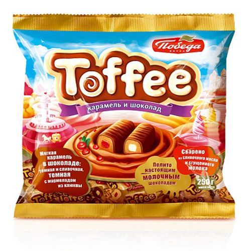 Конфеты молочные Победа вкуса Toffee мягкая карамель в шоколаде 250 г