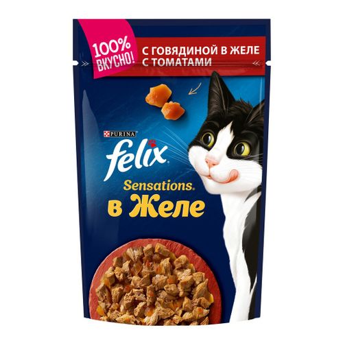 Влажный корм Felix Sensations с говядиной-томатами в желе для взрослых кошек 75 г