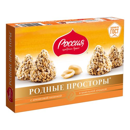 Конфеты шоколадные Россия - щедрая душа! Родные просторы с арахисом-вафельной крошкой 125 г