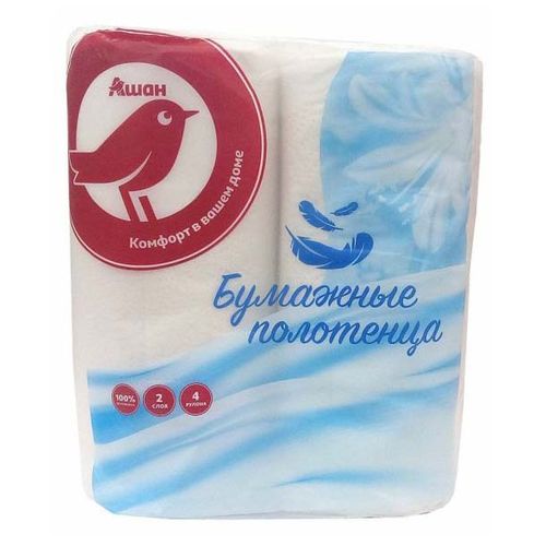 Бумажные полотенца АШАН Красная птица 2 слоя 4 рулона