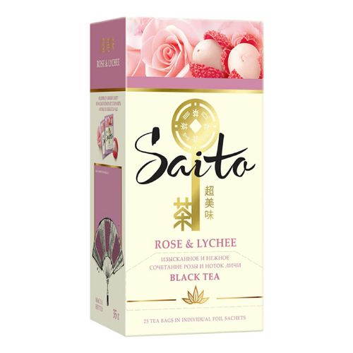 Чай черный Saito Rose & lychee с лепестками розы и ароматом личи в пакетиках 1,4 г х 25 шт