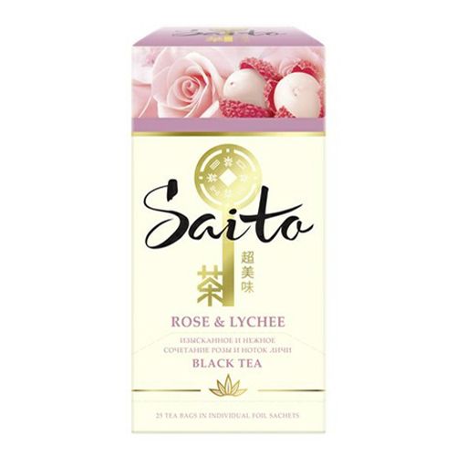 Чай черный Saito Rose & lychee с лепестками розы и ароматом личи в пакетиках 1,4 г х 25 шт