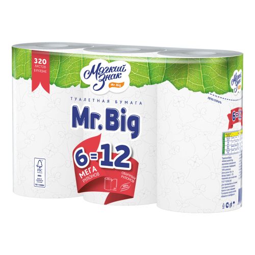 Туалетная бумага Мягкий знак Mr Big 2 слоя 6 шт