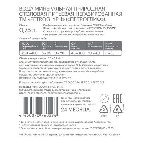 Вода минеральная природная Petroglyph негазированная 750 мл - купить с ...