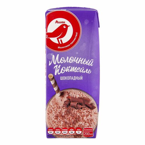 Молочный коктейль АШАН Красная птица шоколадный 3,2% БЗМЖ 200 мл