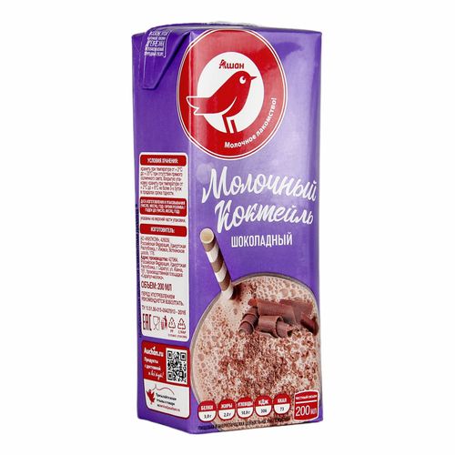 Молочный коктейль АШАН Красная птица шоколадный 3,2% БЗМЖ 200 мл