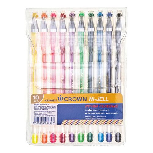 Ручки гелевые Crown разноцветные 10 шт