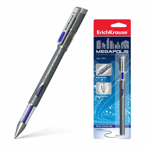 Ручка гелевая ErichKrause Megapolis пишущий узел 0,5 мм линия письма 0,4 мм цвет чернил синий