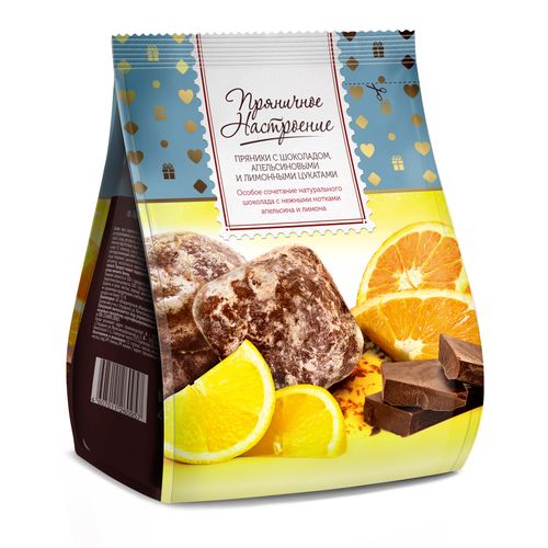 Пряники Пряничное настроение с шоколадом апельсиновыми и лимонными цукатами 230 г