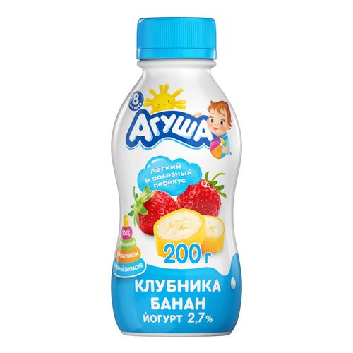 Йогурт питьевой детский Агуша клубника-банан с 8 месяцев 2,7% БЗМЖ 200 г