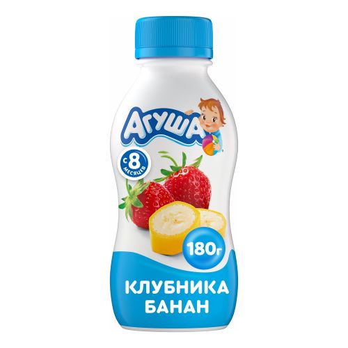 Йогурт питьевой детский Агуша клубника-банан с 8 месяцев 2,7% 180 мл ...