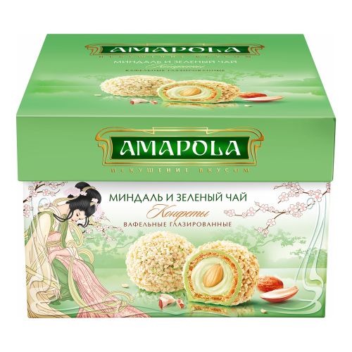 Конфеты вафельные Amapola миндаль и зеленый чай 100 г