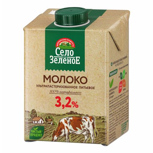 Молоко 3,2% ультрапастеризованное 500 мл Село Зеленое БЗМЖ