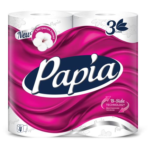 Туалетная бумага Papia Мягкая как хлопок 3 слоя 4 рулона