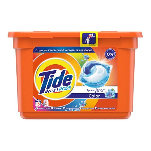 Капсулы Tide Pods Все в 1 Color c ароматом Lenor для стирки всех видов тканей 15 шт