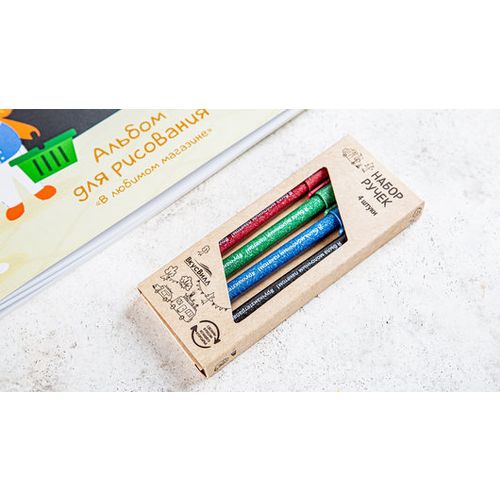 Ручки шариковые ВкусВилл разноцветные 4 шт в ассортименте (цвет и дизайн по наличию)