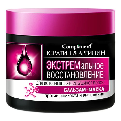 Бальзам-маска Compliment Кератин & Аргинин экстремальное восстановление для истощенных и секущихся волос 300 мл