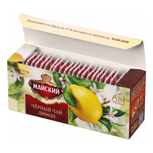 Чай черный Майский Лимон в пакетиках 1,5 г х 25 шт
