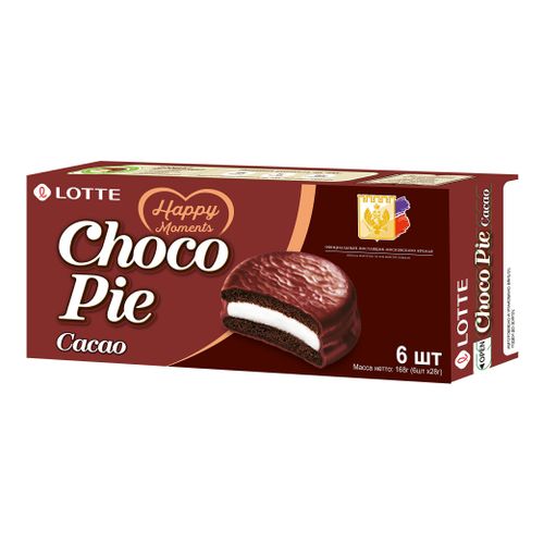 Печенье Lotte Choco Pie Cacao бисквитное глазированное с какао 168 г