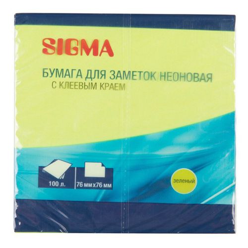 Бумажный блок Sigma с липким краем 76 Х 76 неон ярко-зеленый 6 шт