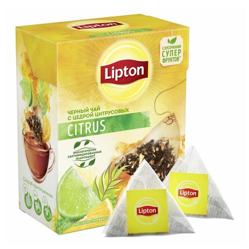 Чай черный Lipton Citrus с цедрой цитрусовых в пирамидках 1,8 г х 20 шт