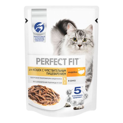 Влажный корм Perfect Fit с индейкой для кошек с чувствительным пищеварением 75 г