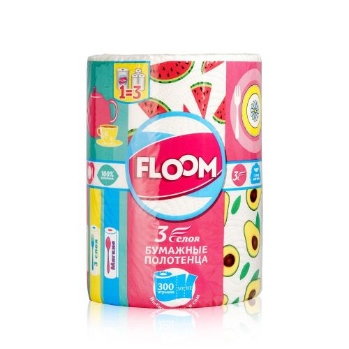 Бумажное полотенце Floom 3 в 1 3-слойное 33 м