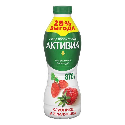 Йогурт питьевой Активиа с клубникой земляникой 2% БЗМЖ 870 г