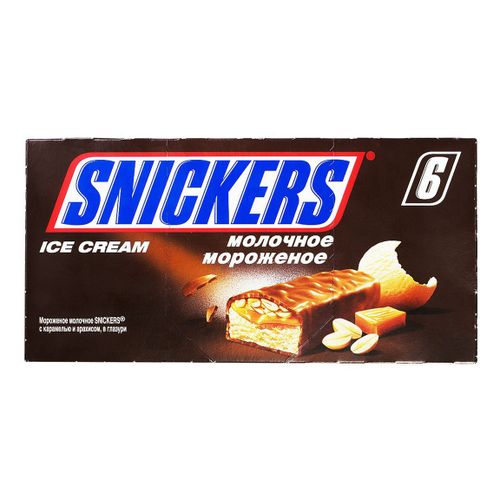Мороженое молочное Snickers сливочное с карамелью-арахисом в шоколадной глазури БЗМЖ 6 шт х 48 г