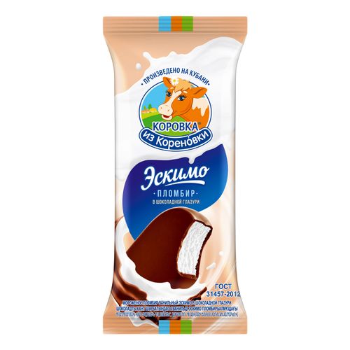 Мороженое пломбир Коровка из Кореновки ваниль в шоколадной глазури БЗМЖ 70 г