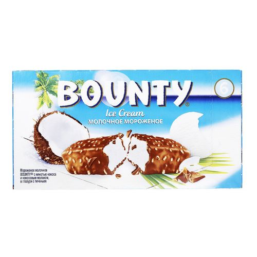 Мороженое молочное Bounty кокос в шоколадной глазури БЗМЖ 6 шт х 39,1 г