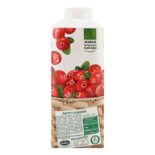 Йогурт питьевой Вкуснотеево клюква 1,5% БЗМЖ 750 г