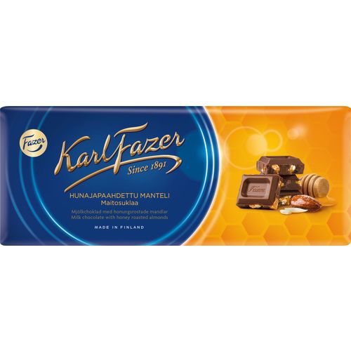 Шоколад Karl Fazer молочный с жареным миндалем и медом 200 г