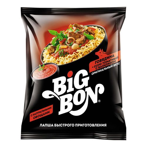 Лапша Big Bon со вкусом говядины и томатный соус с базиликом 75 г