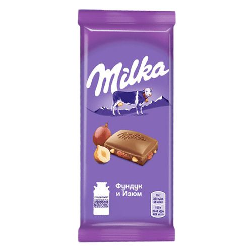 Шоколад Milka молочный с фундуком и изюмом 90 г