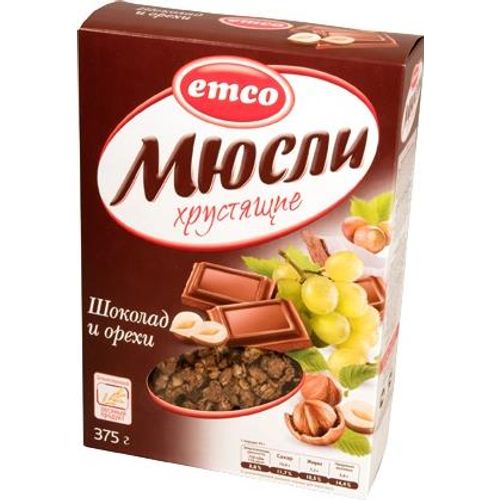 Мюсли Emco шоколад с орехами хрустящие 375 г