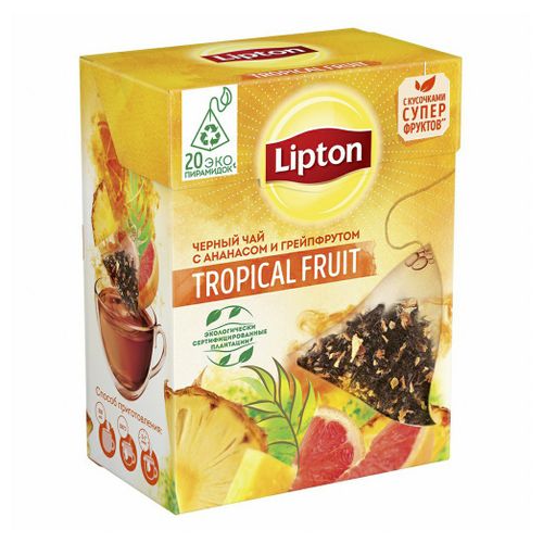 Чай черный Lipton Tropical Fruit с ананасом и грейпфрутом в пирамидках 1,8 г х 20 шт