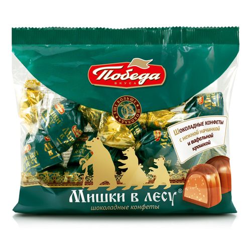 Конфеты шоколадные Победа Вкуса Мишки в лесу с шоколадно-вафельной начинкой 200 г
