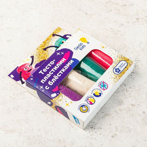 Набор тесто-пластилина для лепки Genio Kids с блестками 4 цвета