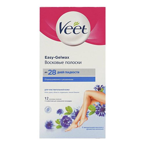 Восковые полоски для ног Veet с витамином Е и миндальным маслом для чувствительной кожи 12 шт