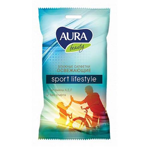Влажные салфетки Aura Beauty Sport Lifestyle освежающие 15 шт