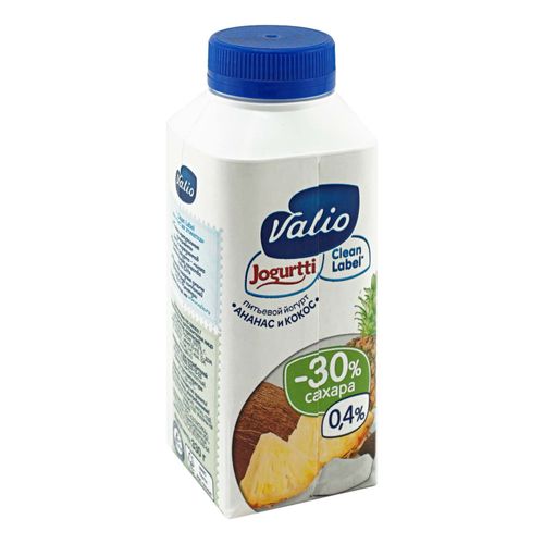 Йогурт питьевой Valio Clean Label ананас-кокос 0,4% БЗМЖ 330 г