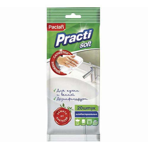 Влажные салфетки Paclan антибактериальные для ванной и кухни 20 шт