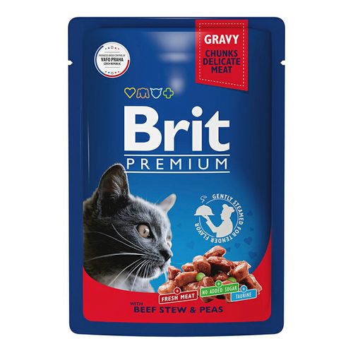 Влажный корм Brit Premium с говядиной-горошком повседневный для взрослых кошек 85 г