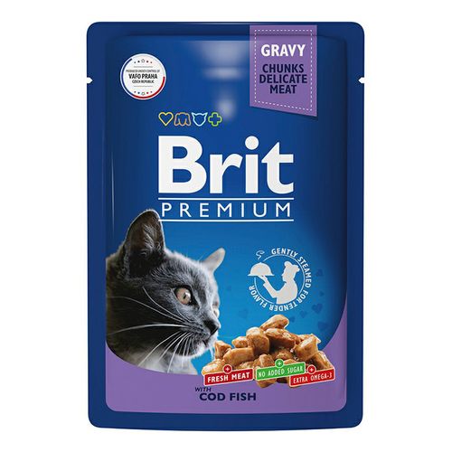 Влажный корм Brit Premium с треской повседневный для взрослых кошек 85 г