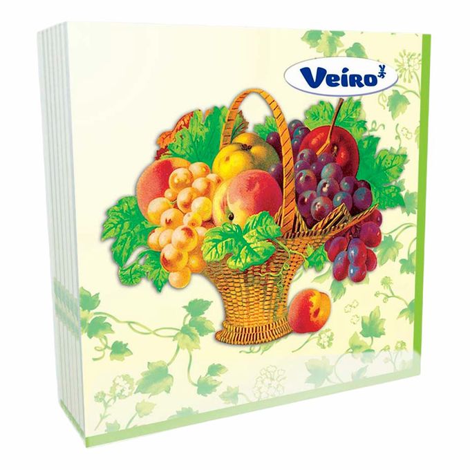 Салфетки бумажные:столовые сервировочные 3 слоя "Veiro" 20шт. Косметические салфетки Veiro 2-сл "пенал" (арт.n302)(100л/упак). Фруктовая 33