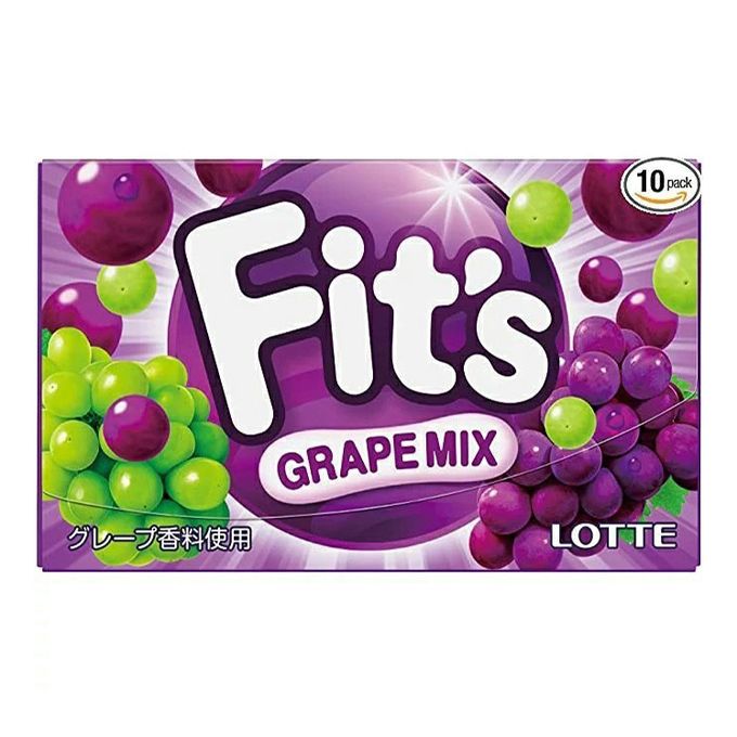 Резинка жевательная Fit`s grape Mix, Lotte, 24.6 г, 1/10/200. Жвачки Lotte  grape. Lotte Fits жвачка. Жевательные резинки Mix.